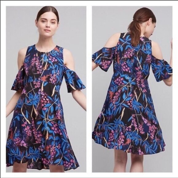 Maeve by Anthropologie Elia cold shoulder floral dress size 12 - Picture 1 of 9